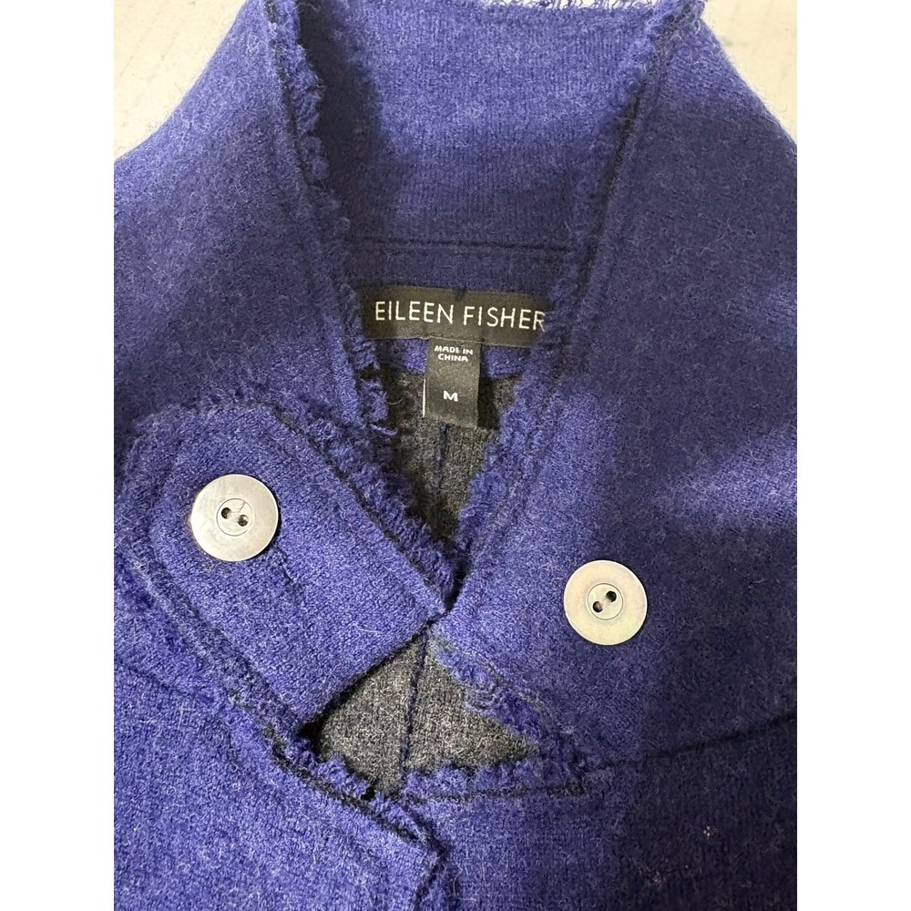 Eileen Fisher Royal Blue Purple Boiled Merino Wool Fringe Jacket Size Medium - Picture 7 of 13